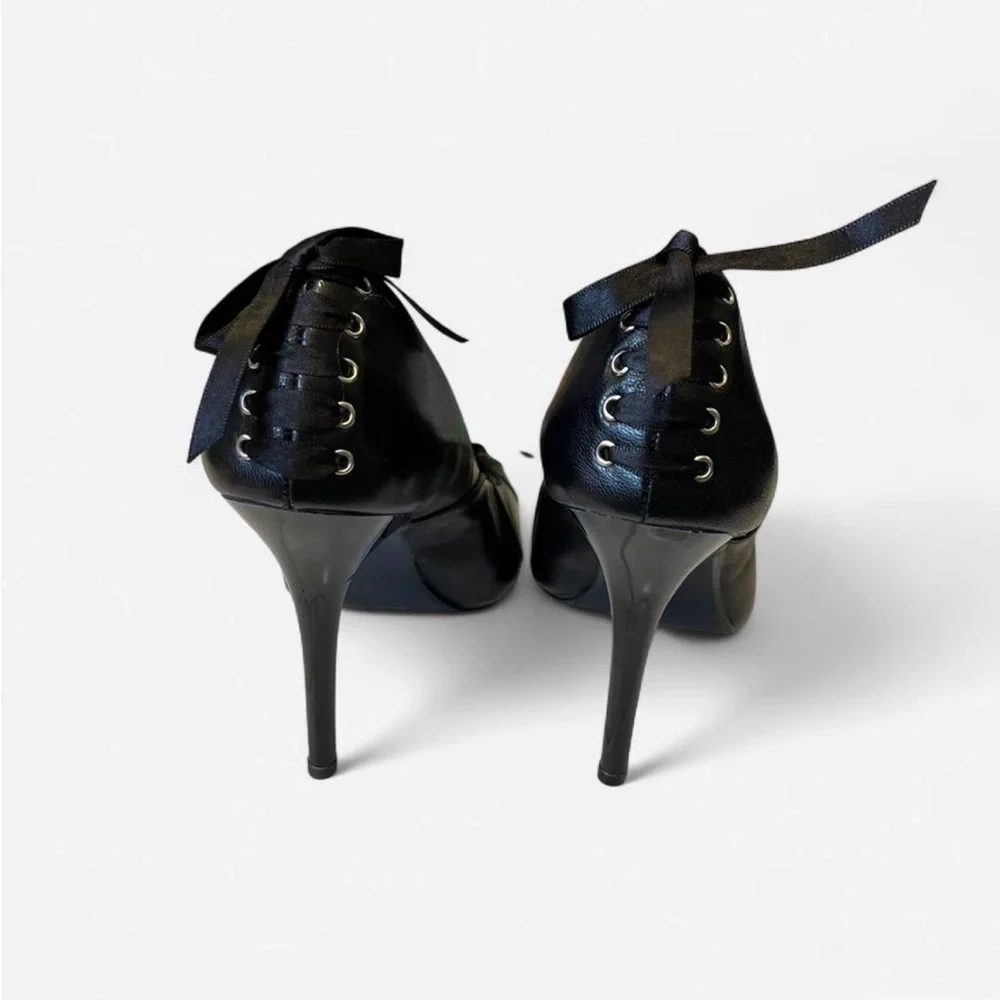 Pleasure Black Lace-Up Corset Gothic Stiletto Heels size 6 - Picture 5 of 8